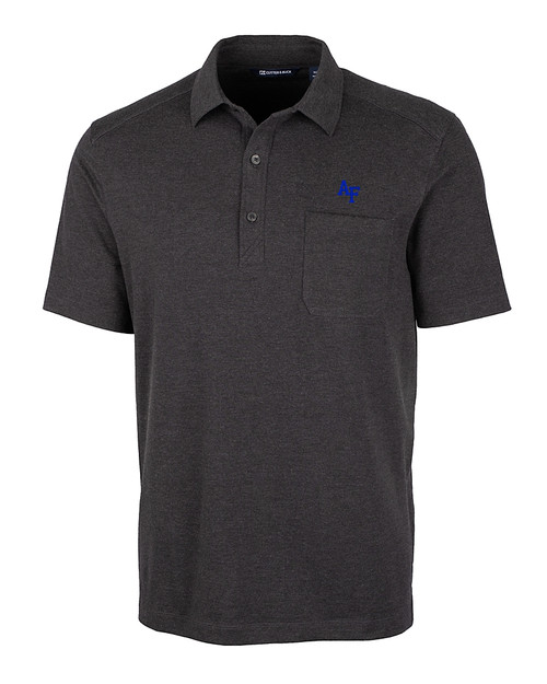 Air Force Falcons Cutter & Buck Advantage Tri-Blend Jersey Mens Big and Tall Pocket Polo Black Heather Mannequin