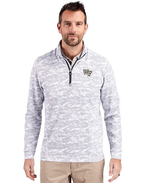 Wake Forest Demon Deacons Cutter & Buck Traverse Stretch Eco Camo Print Quarter Zip Mens Pullover CC_PRO_HG 