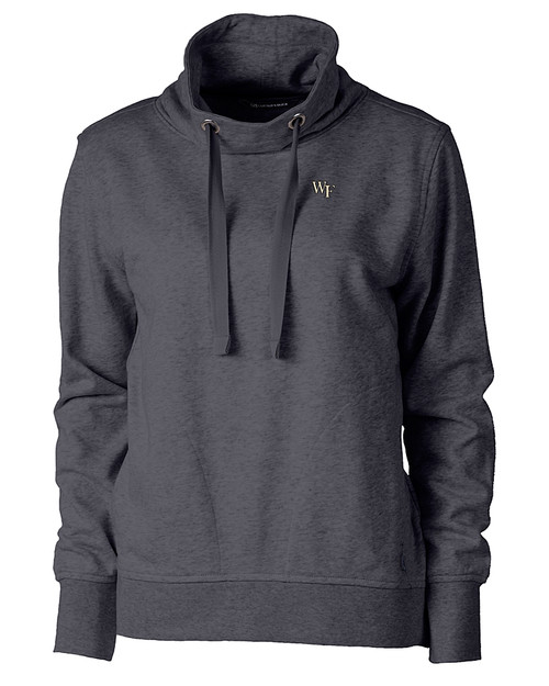Wake Forest Demon Deacons Cutter & Buck Saturday Cotton Blend Womens Funnel Neck Sweatshirt Charcoal Heather Mannequin