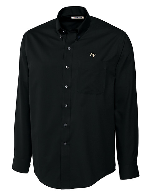 Wake Forest Demon Deacons Cutter & Buck Epic Easy Care Fine Twill Mens Big and Tall Dress Shirt Black Mannequin