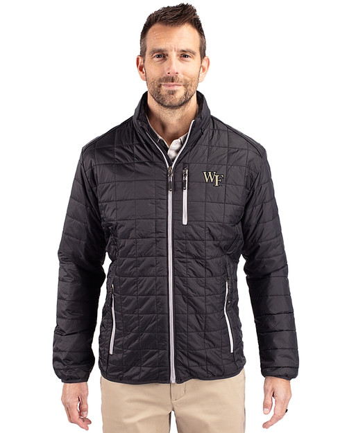 Wake Forest Demon Deacons Cutter & Buck Rainier PrimaLoft®  Mens Big and Tall Eco Insulated Puffer Jacket Black Front