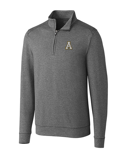 Appalachian State Mountaineers Cutter & Buck Shoreline Heathered Quarter Zip Mens Big and Tall Pullover Charcoal Heather Mannequin