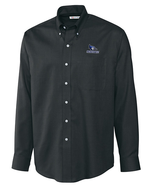 Creighton Bluejays Cutter & Buck Epic Easy Care Nailshead Mens Big and Tall Long Sleeve Dress Shirt Black Mannequin