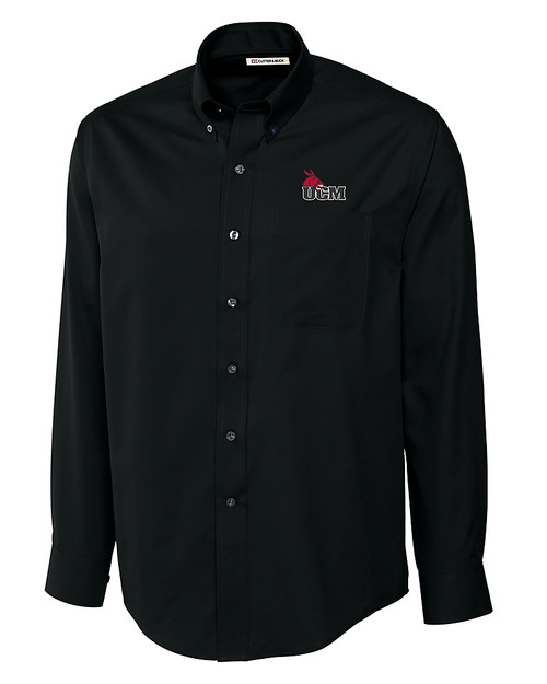 Central Missouri Mules Cutter & Buck Epic Easy Care Fine Twill Mens Big and Tall Dress Shirt Black Mannequin