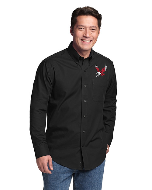 Eastern Washington Eagles Cutter & Buck Epic Easy Care Fine Twill Mens Big and Tall Dress Shirt Black Front