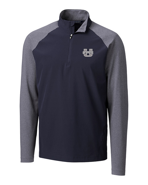 Utah State Aggies Cutter & Buck Response Lightweight Hybrid Quarter Zip Mens Pullover Windbreaker Liberty Navy Mannequin