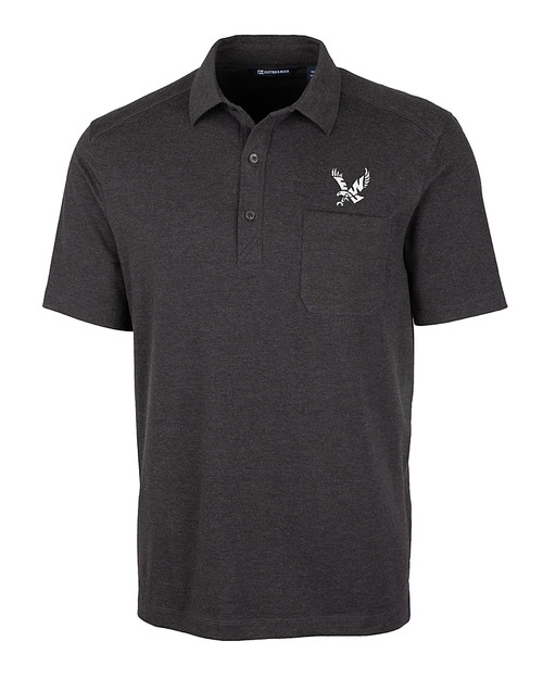 Eastern Washington Eagles Cutter & Buck Advantage Tri-Blend Jersey Mens Big and Tall Pocket Polo Black Heather Mannequin