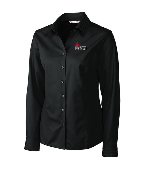 Central Missouri Mules Cutter & Buck Epic Easy Care Fine Twill Womens Long Sleeve Dress Shirt Black Mannequin