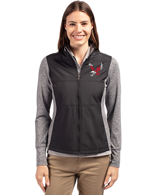 Eastern Washington Eagles Cutter & Buck Stealth Hybrid Quilted Womens Full Zip Windbreaker Jacket Black Front