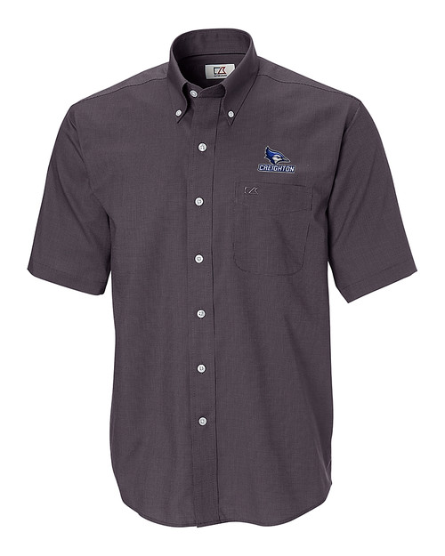 Creighton Bluejays Cutter & Buck Epic Easy Care Nailshead Mens Big and Tall Short Sleeve Dress Shirt Black Mannequin