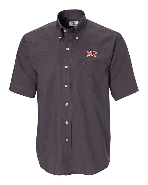 UNLV Rebels Cutter & Buck Epic Easy Care Nailshead Mens Short Sleeve Dress Shirt Black Mannequin