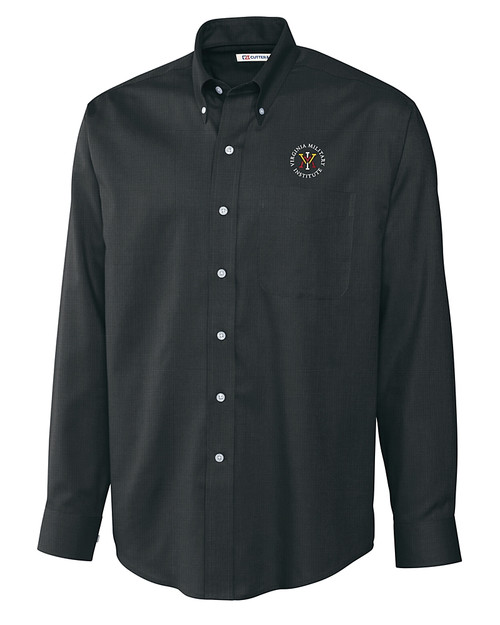 Virginia Military Institute Keydets Cutter & Buck Epic Easy Care Nailshead Mens Big and Tall Long Sleeve Dress Shirt Black Mannequin