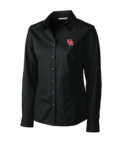 Houston Cougars Cutter & Buck Epic Easy Care Fine Twill Womens Long Sleeve Dress Shirt Black Mannequin