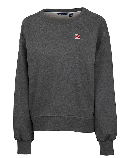 Rutgers Scarlet Knights Cutter & Buck Saturday Cotton Blend Womens Crew Neck Sweatshirt Charcoal Heather Mannequin