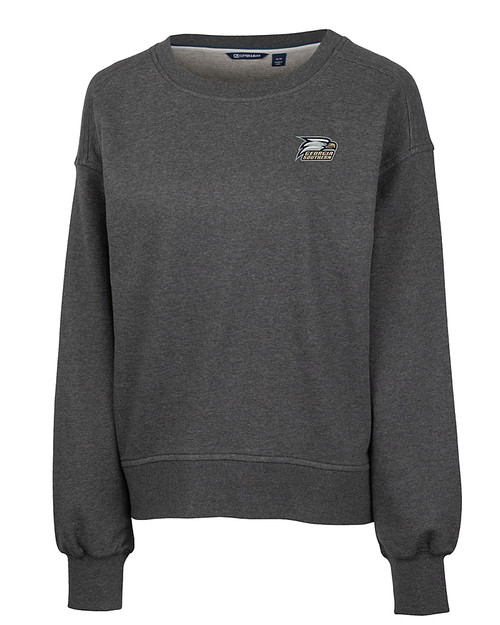 Georgia Southern Eagles Cutter & Buck Saturday Cotton Blend Womens Crew Neck Sweatshirt Charcoal Heather Mannequin