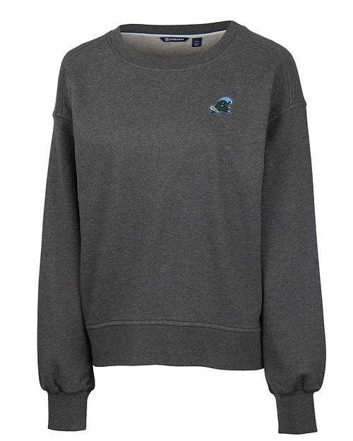 Tulane Green Wave Cutter & Buck Saturday Cotton Blend Womens Crew Neck Sweatshirt Charcoal Heather Mannequin
