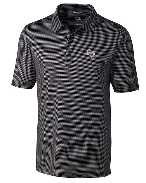 Stephen F Austin Lumberjacks Cutter & Buck Pike Mini Pennant Print Stretch Mens Polo Black Mannequin