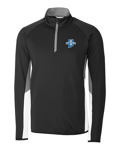 Indiana State Sycamores Cutter & Buck Traverse Colorblock Stretch Quarter Zip Mens Pullover Black Mannequin