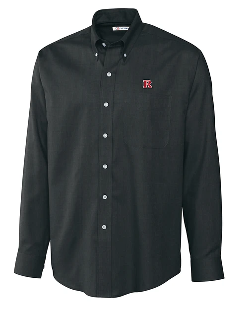 Rutgers Scarlet Knights Cutter & Buck Epic Easy Care Nailshead Mens Long Sleeve Dress Shirt Black Mannequin