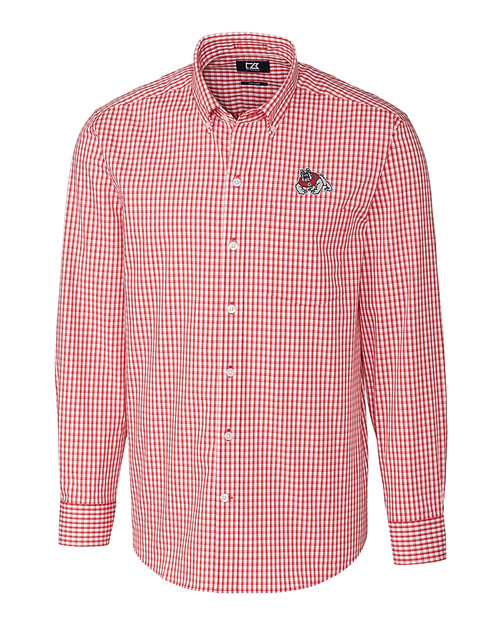 Fresno State Bulldogs Cutter & Buck Easy Care Stretch Gingham Mens Long Sleeve Dress Shirt Cardinal Red Mannequin