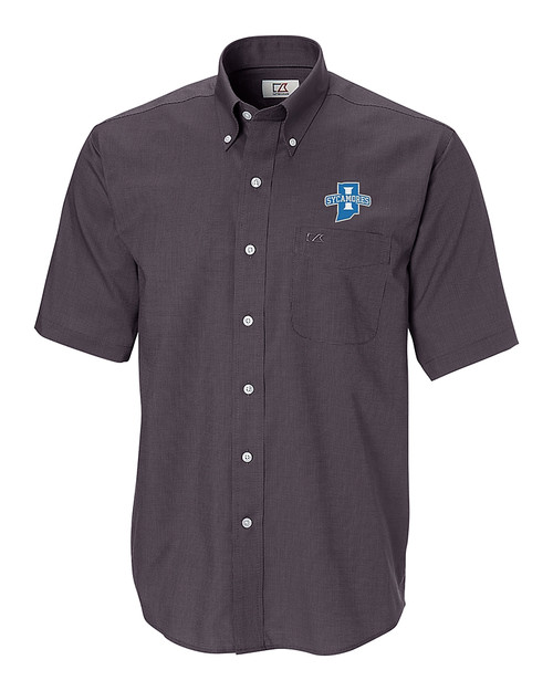 Indiana State Sycamores Cutter & Buck Epic Easy Care Nailshead Mens Short Sleeve Dress Shirt Black Mannequin