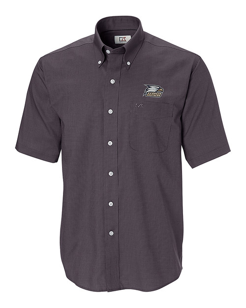 Georgia Southern Eagles Cutter & Buck Epic Easy Care Nailshead Mens Short Sleeve Dress Shirt Black Mannequin