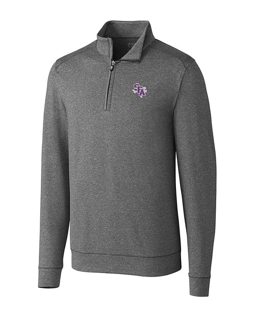 Stephen F Austin Lumberjacks Cutter & Buck Shoreline Heathered Quarter Zip Mens Pullover Charcoal Heather Mannequin