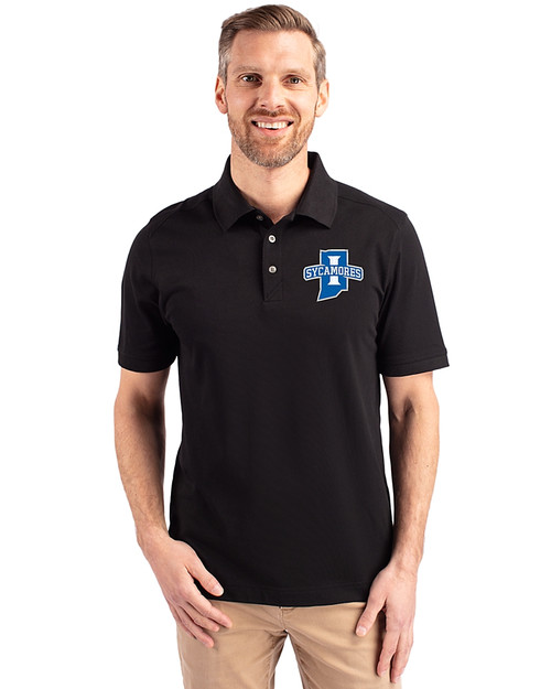 Indiana State Sycamores Cutter & Buck Advantage Eco Tri-Blend Pique Mens Polo Black Front