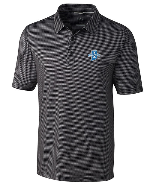 Indiana State Sycamores Cutter & Buck Pike Mini Pennant Print Stretch Mens Big and Tall Polo Black Mannequin