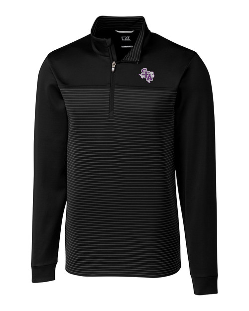 Stephen F Austin Lumberjacks Cutter & Buck Traverse Stretch Eco Stripe Quarter Zip Mens Big and Tall Pullover BL_MANN_HG 