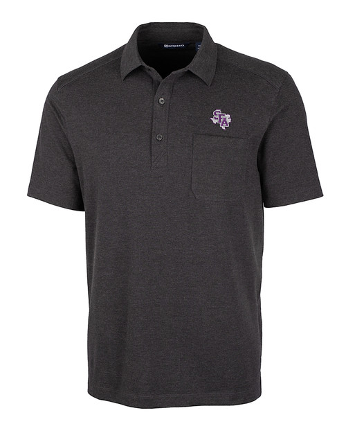 Stephen F Austin Lumberjacks Cutter & Buck Advantage Tri-Blend Jersey Mens Big and Tall Pocket Polo Black Heather Mannequin