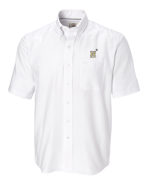 Navy Midshipmen Cutter & Buck Epic Easy Care Nailshead Mens Big and Tall Short Sleeve Dress Shirt White Mannequin