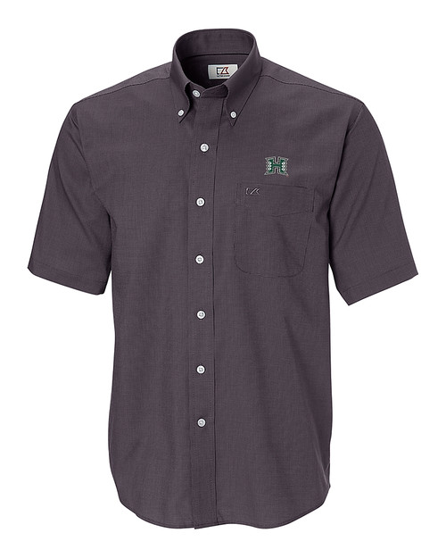 Hawaii Warriors Cutter & Buck Epic Easy Care Nailshead Mens Big and Tall Short Sleeve Dress Shirt Black Mannequin