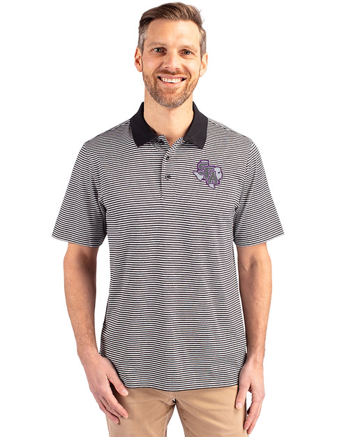 Stephen F Austin Lumberjacks Cutter & Buck Forge Tonal Stripe Stretch Mens Big and Tall Polo Black Front