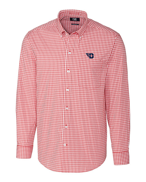 Dayton Flyers Cutter & Buck Easy Care Stretch Gingham Mens Big & Tall Long Sleeve Button Down Shirt Cardinal Red Mannequin