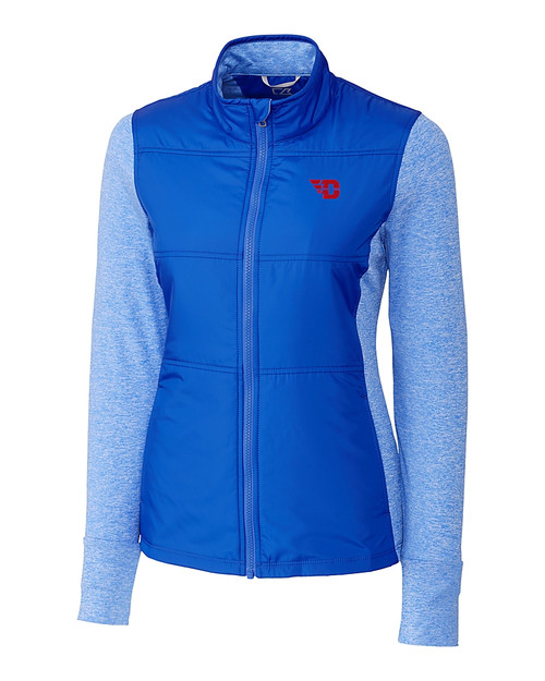 Dayton Flyers Cutter & Buck Stealth Hybrid Quilted Womens Full Zip Windbreaker Jacket Chelan Blue Mannequin