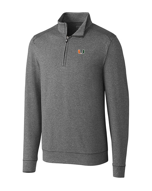 Miami Hurricanes Cutter & Buck Shoreline Heathered Quarter Zip Mens Pullover Charcoal Heather Mannequin
