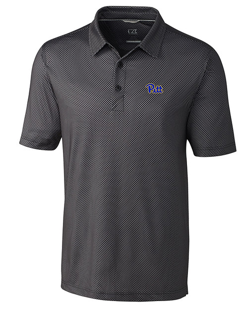 Pitt Panthers Cutter & Buck Pike Mini Pennant Print Stretch Mens Polo Black Mannequin