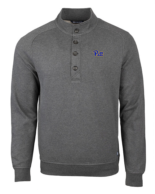 Pitt Panthers Cutter & Buck Saturday Cotton Blend Mens Big and Tall  Mock Pullover Sweatshirt Charcoal Heather Mannequin
