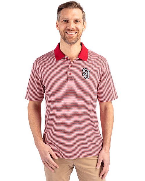 St Johns Red Storm Cutter & Buck Forge Tonal Stripe Stretch Mens Big and Tall Polo Cardinal Red Front
