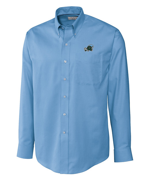 Tulane Green Wave Cutter & Buck Epic Easy Care Nailshead Mens Big and Tall Long Sleeve Dress Shirt Atlas Light Blue Mannequin