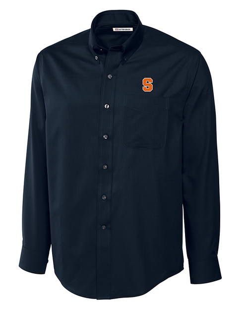 Syracuse Orange Cutter & Buck Epic Easy Care Fine Twill Mens Big and Tall Dress Shirt Navy Blue Mannequin