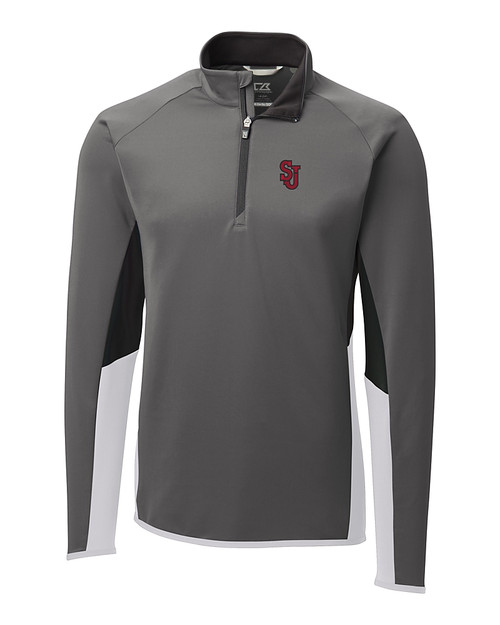 St Johns Red Storm Cutter & Buck Traverse Colorblock Stretch Quarter Zip Mens Pullover Elemental Grey Mannequin