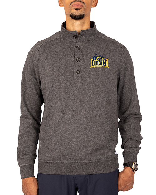 Drexel Dragons Cutter & Buck Saturday Cotton Blend Mens Mock Pullover Sweatshirt Charcoal Heather Front