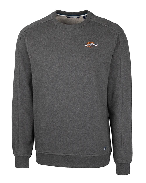 Pepperdine Waves Cutter & Buck Saturday Cotton Blend Mens Crew Neck Sweatshirt Charcoal Heather Mannequin