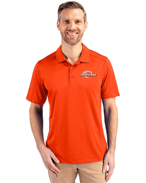 Pepperdine Waves Cutter & Buck Prospect Recycled Featherlight Stretch Mens Polo College Orange Front