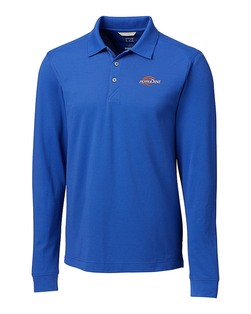 Pepperdine Waves Cutter & Buck Advantage Eco Tri-Blend Pique Mens Long Sleeve Polo Chelan Blue Mannequin