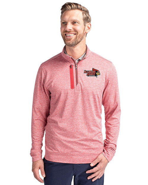 Illinois State Redbirds Cutter & Buck Stealth Heathered Quarter Zip Mens Pullover Cardinal Red Front