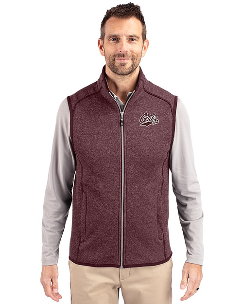 Montana Grizzlies Cutter & Buck Mainsail Sweater-Knit Mens Full Zip Vest Bordeaux Heather Front
