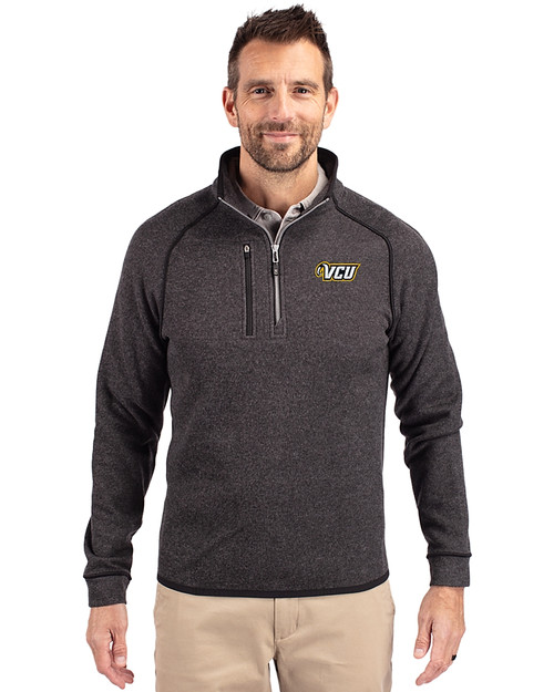 VCU Rams Cutter & Buck Mainsail Sweater-Knit Mens Half Zip Pullover Jacket Charcoal Heather Front